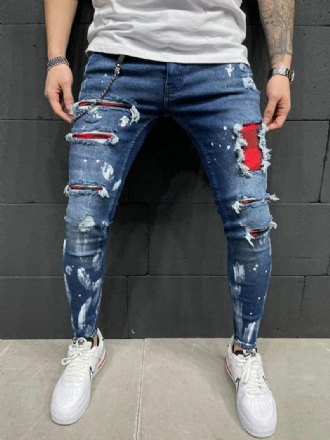 Bukser Til Mænd Casual Distressed Skinny Deep Blue Herrebukser