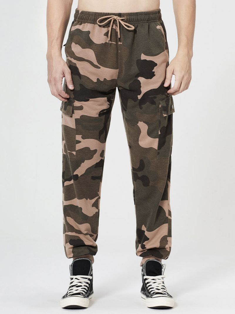 Bukser Til Mænd Casual Oversized Camouflage Forhøjet Talje Tilspidset Pasform Herrebukser - Khaki