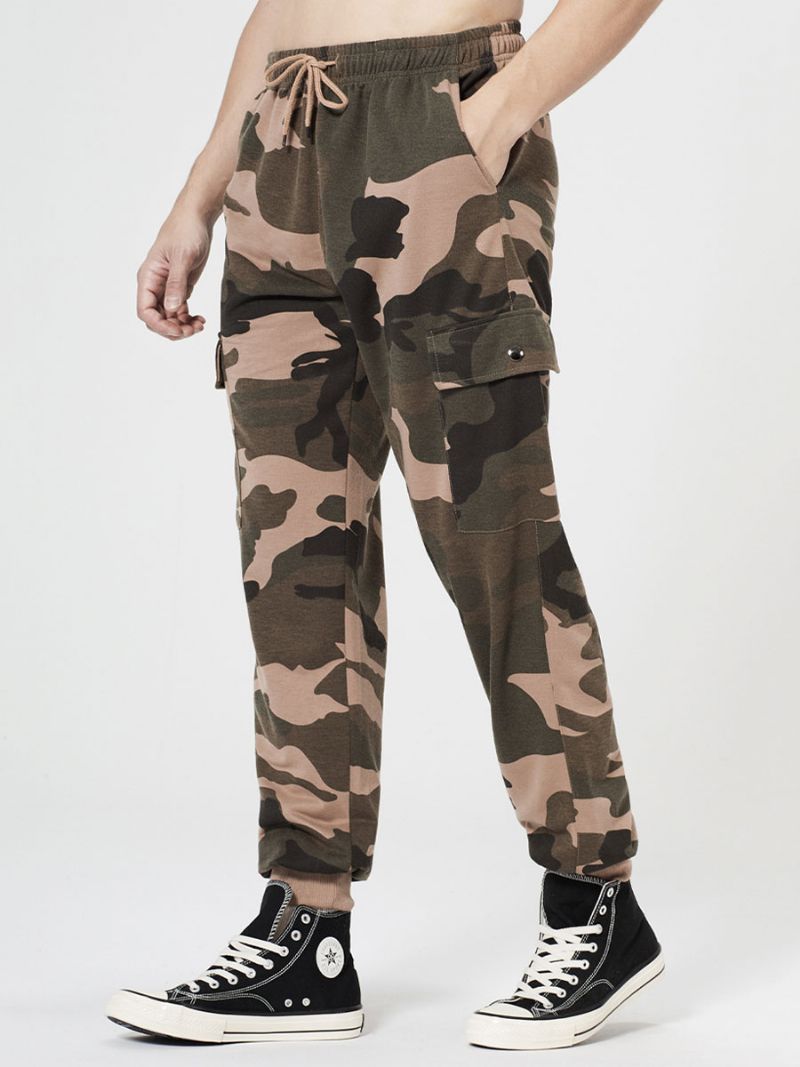 Bukser Til Mænd Casual Oversized Camouflage Forhøjet Talje Tilspidset Pasform Herrebukser - Khaki