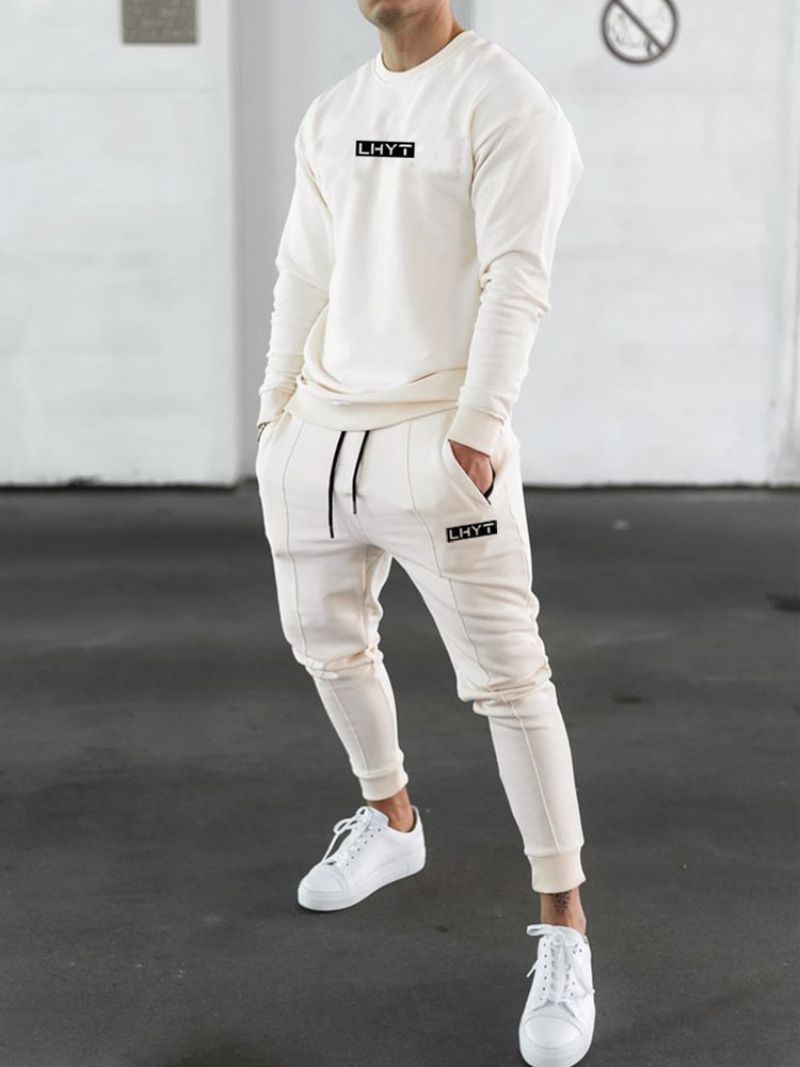 Bukser Til Mænd Casual Words Print Tapered Fit Joggingbukser Ecru Hvide Lange - Beige