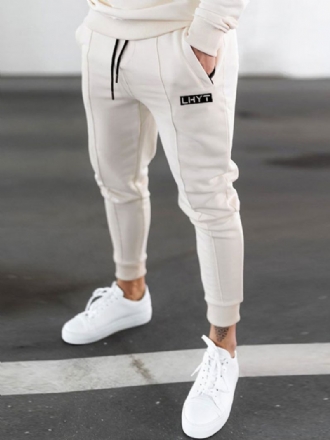 Bukser Til Mænd Casual Words Print Tapered Fit Joggingbukser Ecru Hvide Lange