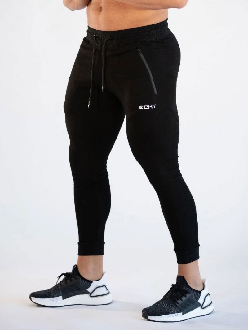 Bukser Til Mænd Casual Words Print Tapered Fit Joggingbukser Grå - Sort