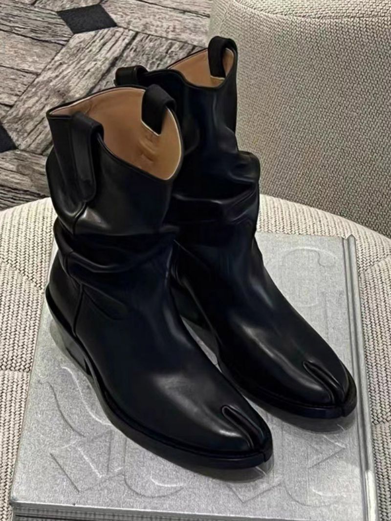 Dame Ankelstøvler Sorte Chunky Hæl Slouch Toe Booties - Sort