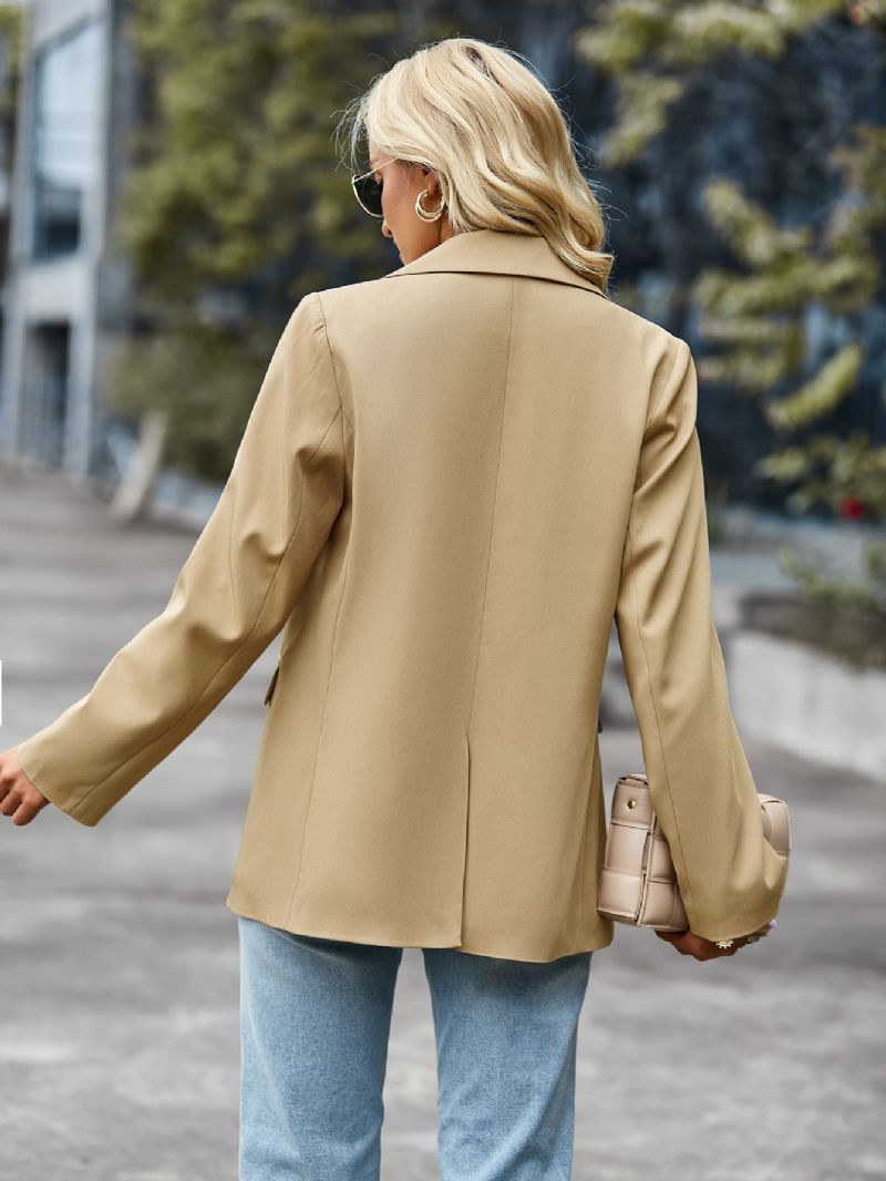 Dame Blazer Mode Turndown Krave Lange Ærmer - Khaki