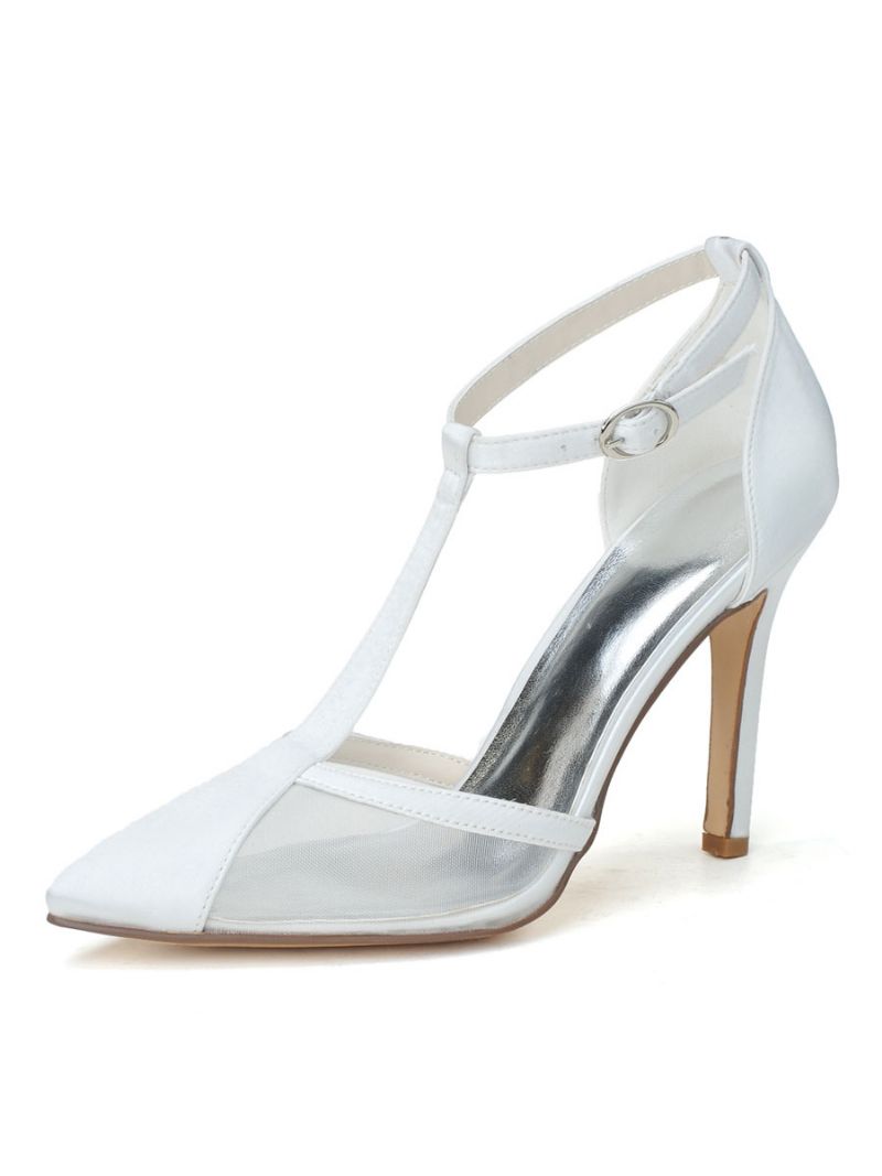 Dame Brudesko T Strap Heel Pumps - Hvid