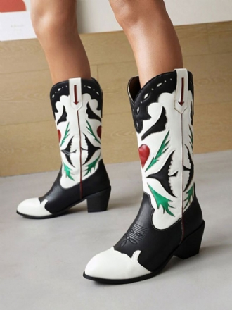 Dame Cowboy Støvler Puppy Heel Mid Calf Til Damer