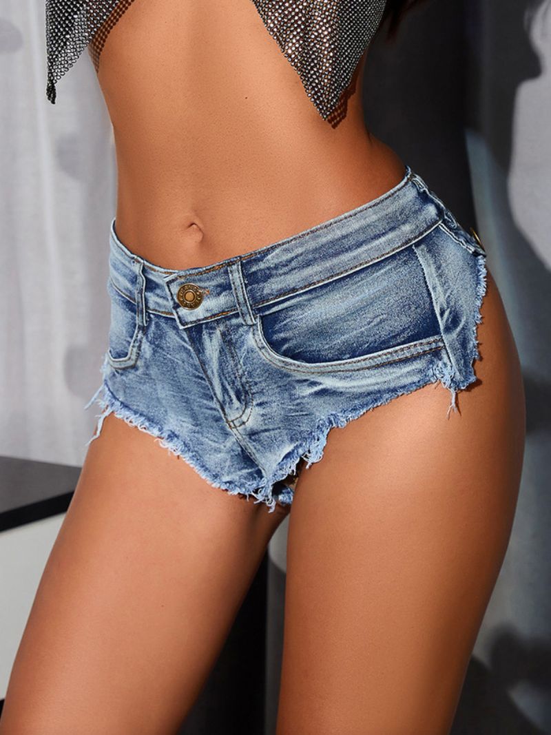 Dame Denim Hotpants Frækste Dækning Irregular Club Rave Nightout Shorts - Lys Himmelblå