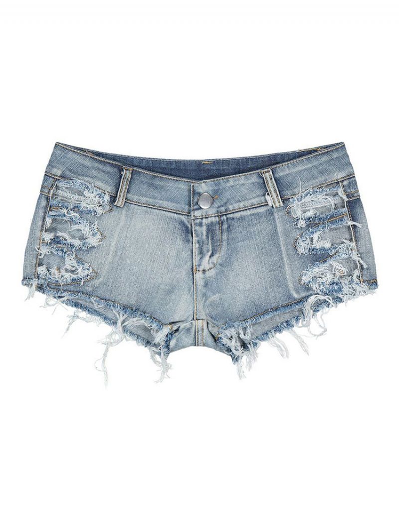 Dame Denimshorts Lynlås Flue-lagdelt Uregelmæssig Hævet Talje Cowboy Skinny Sommershorts - Baby Blå