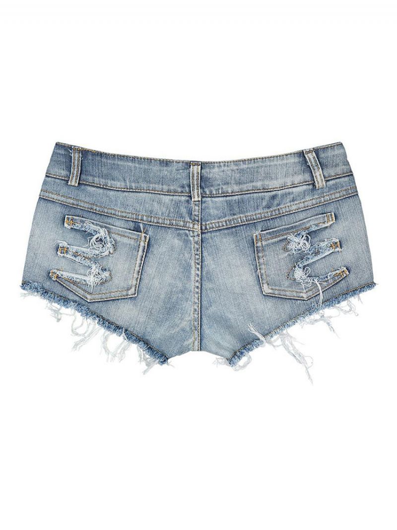 Dame Denimshorts Lynlås Flue-lagdelt Uregelmæssig Hævet Talje Cowboy Skinny Sommershorts - Baby Blå