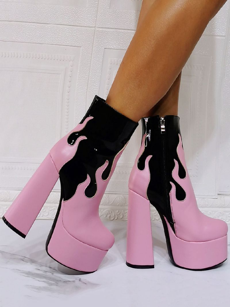 Dame Flame Tofarvet Ankelstøvler Platform Chunky Heel - Pink