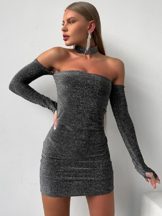 Dame Glitter Bodycon Kjoler Langærmede Kold Skulder Fødselsdagsfest Mini