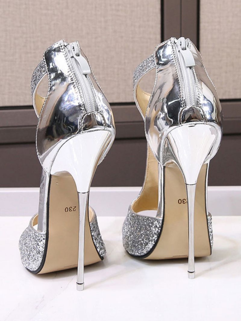 Dame Glitter T-rem Sexy Sky High Heels - Sølv