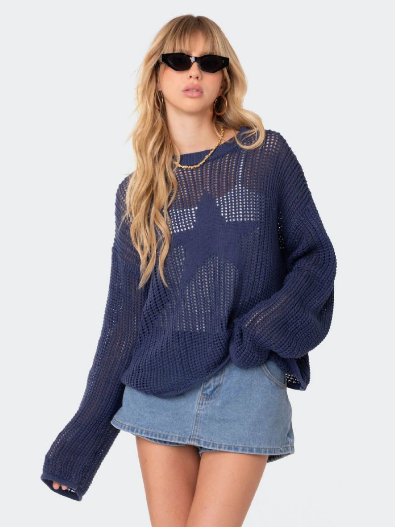 Dame Hul Sweater Star Rund Neck Ribbed Day Pullover