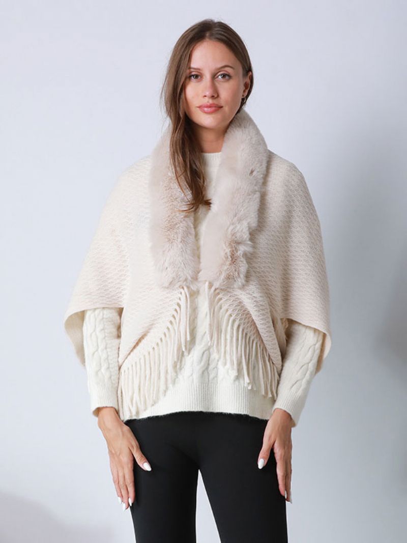 Dame Imiteret Pels Poncho-ærmede Frynser Oversized Cape