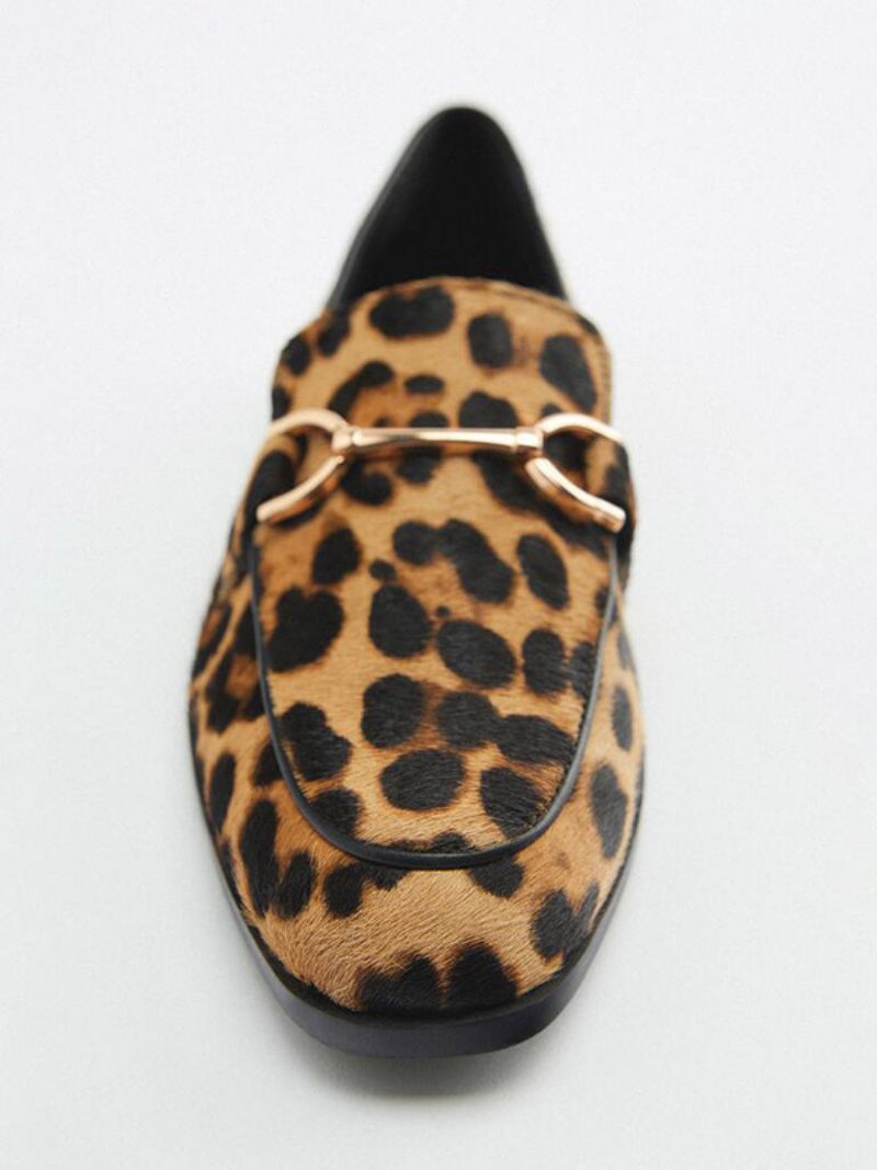 Dame Metaldetaljer Leopardprint Loafers Fladt Hestehår - Leopard