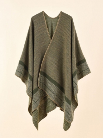 Dame Olive Cape Plaid Forår Sommer Efterår Vinter Poncho