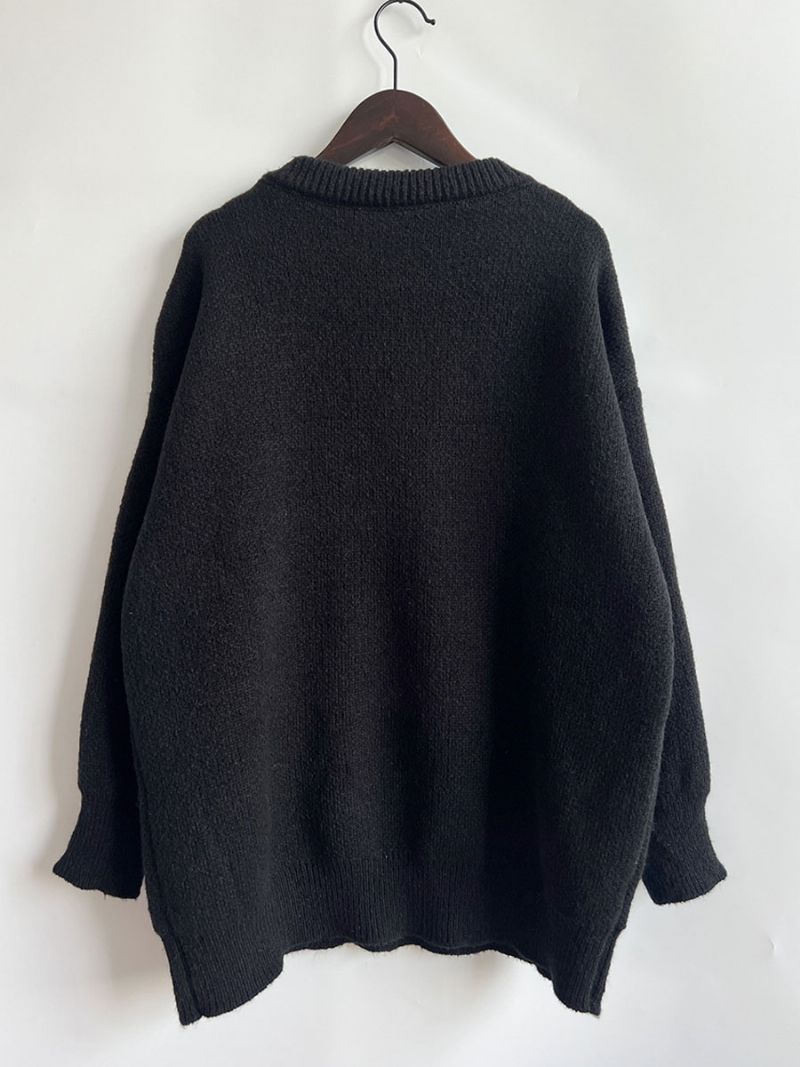 Dame Pom Poms Sweater Med Rund Hals Og Lange Ærmer Ribstrikket Manchettrøje - Sort