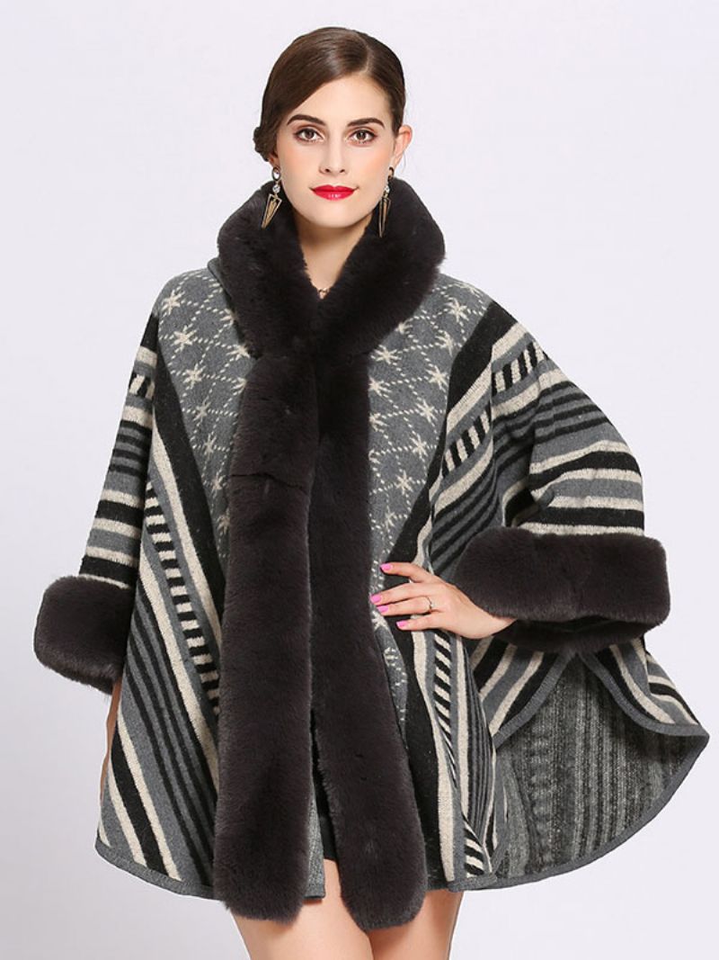 Dame Poncho Cape Coat Med Hætte Varmt Vinterovertøj