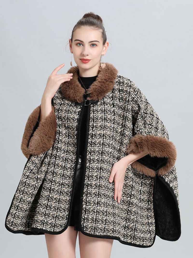 Dame Poncho Coat Plaid Cape Spring Ydertøj