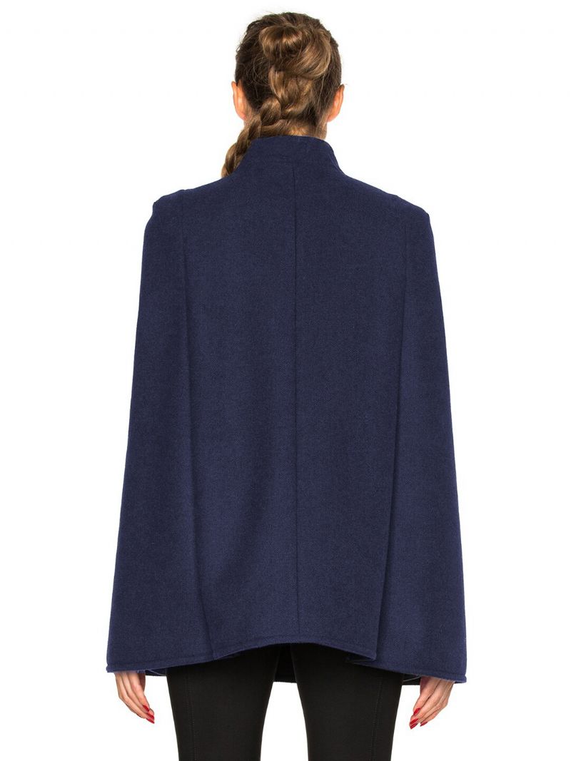 Dame Poncho Dark Navy Dobbeltradet Ulden Vinterovertøj - Mørk Navy