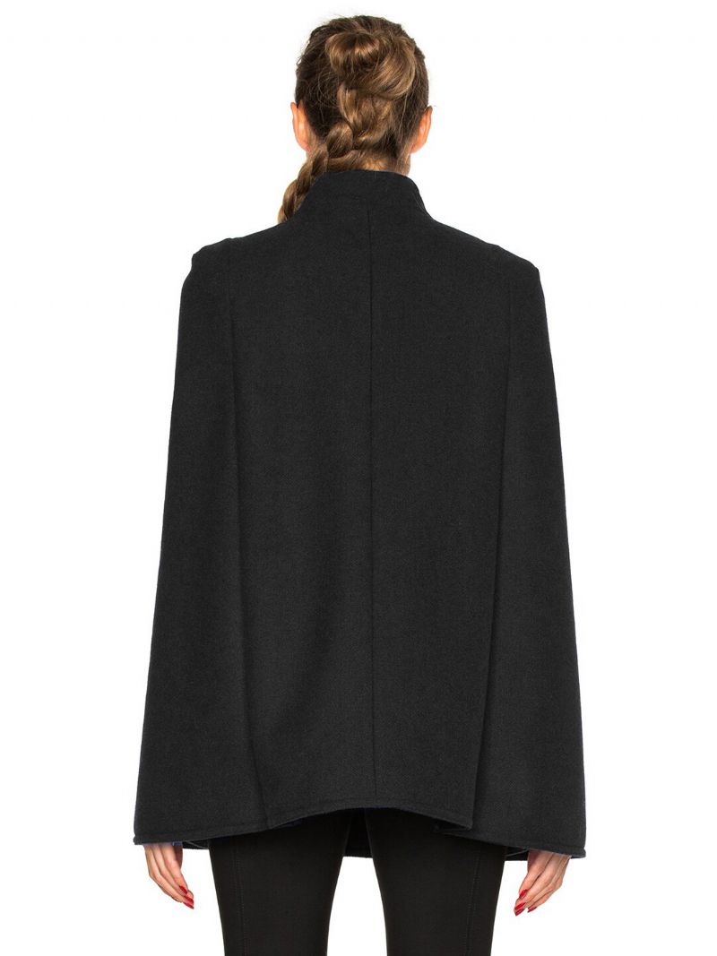 Dame Poncho Dark Navy Dobbeltradet Ulden Vinterovertøj - Sort