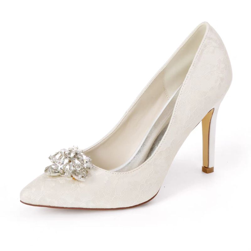 Dame Rhienstone Brudesko Stiletto Heel Pumps - Elfenben