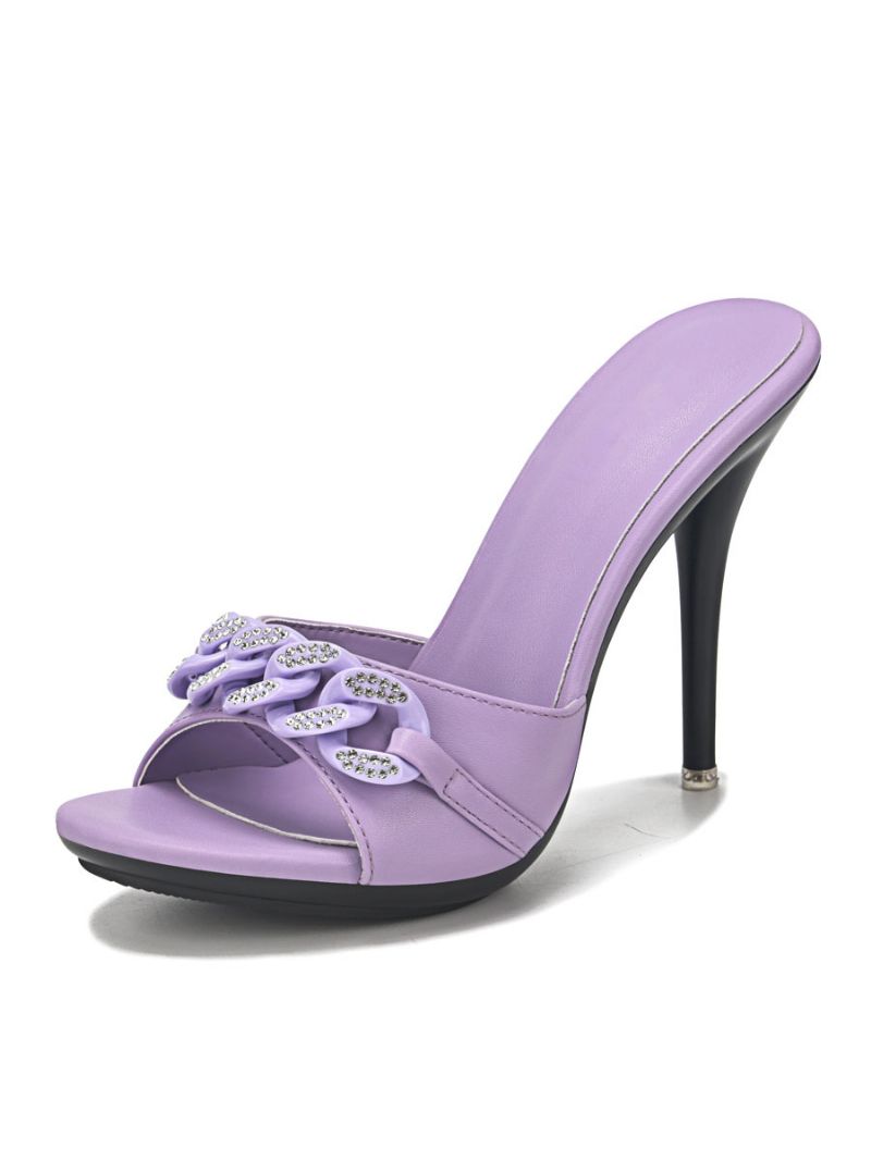 Dame Rhinestone Chains Mule Hæle - Lavendel