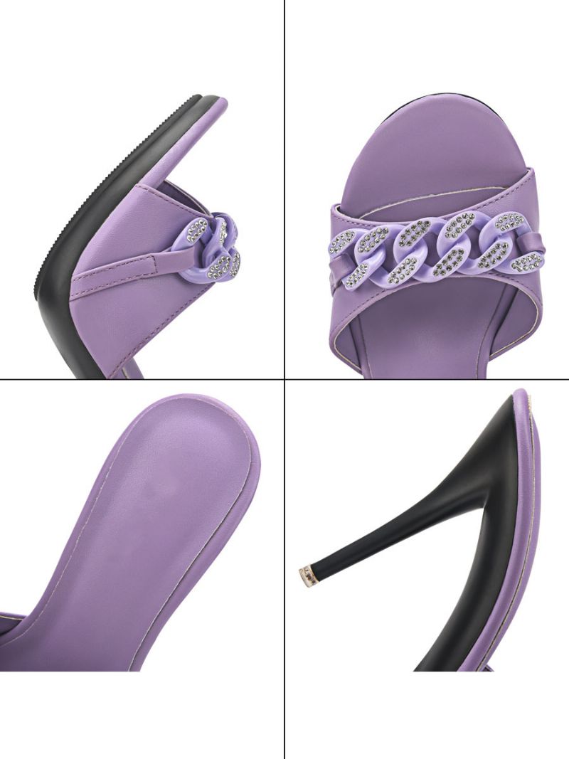 Dame Rhinestone Chains Mule Hæle - Lavendel