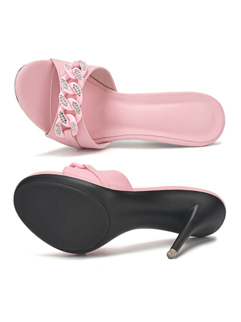 Dame Rhinestone Chains Mule Hæle - Pink