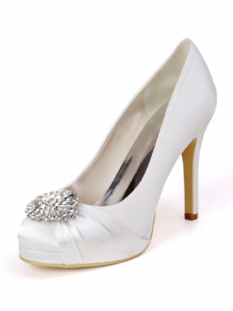 Dame Rhinestone Platform Brudesko Hældede Pumps I Satin