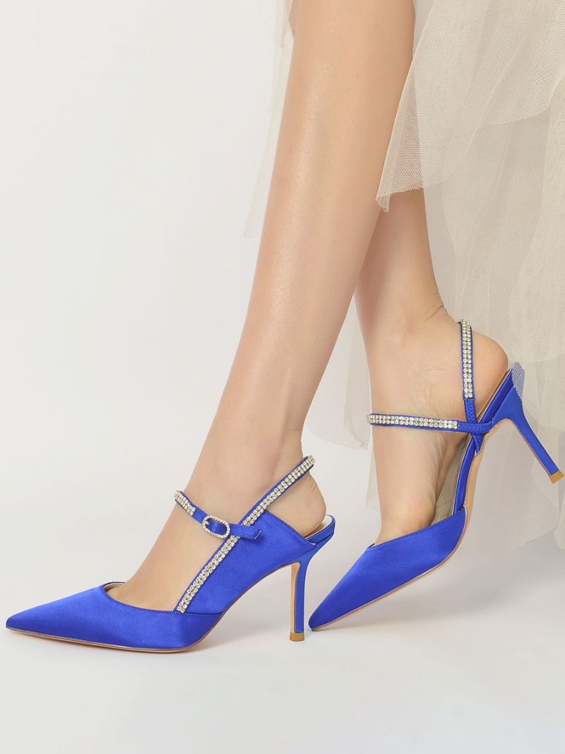 Dame Rhinestone Slingback Pumps Heeled Brudesko - Kongeblå