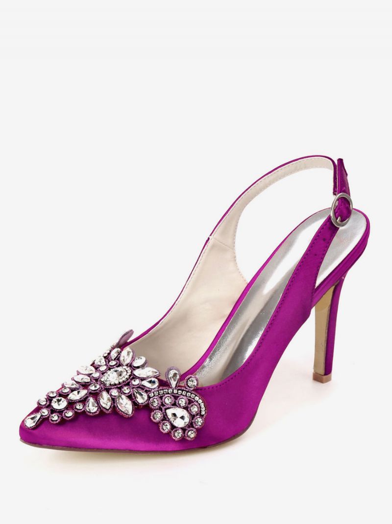 Dame Rhinestones Brude Sko Slingback Hæle - Lilla