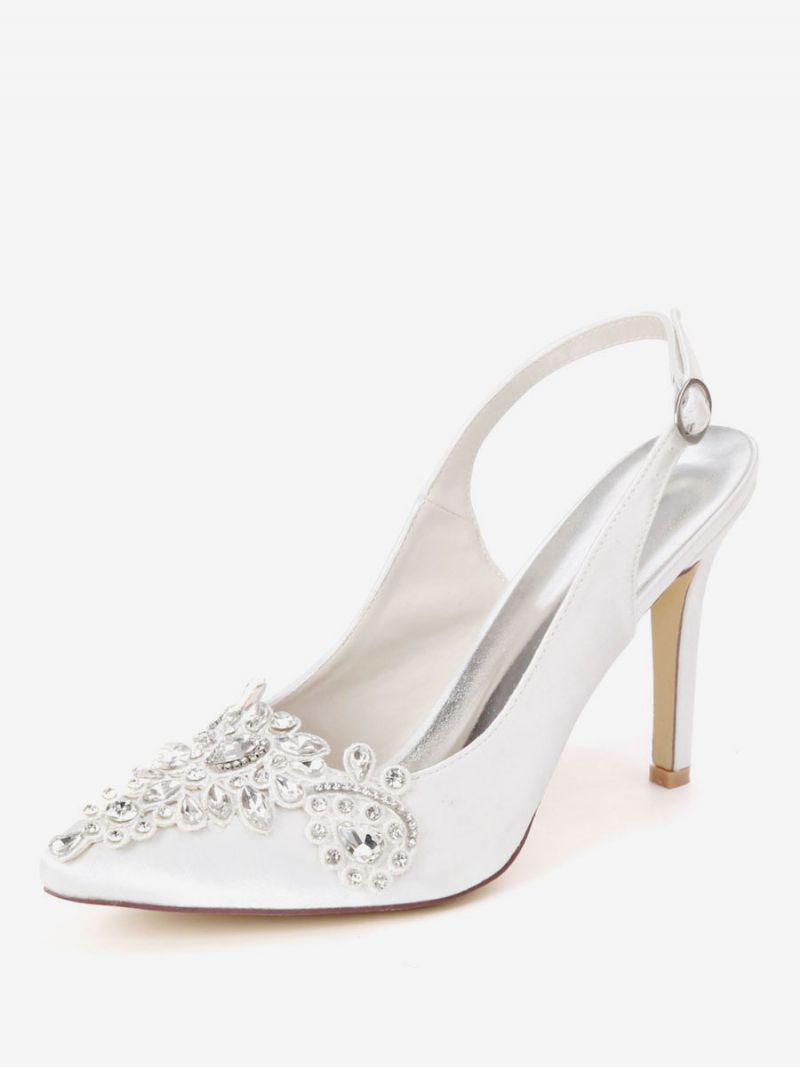 Dame Rhinestones Brude Sko Slingback Hæle - Hvid