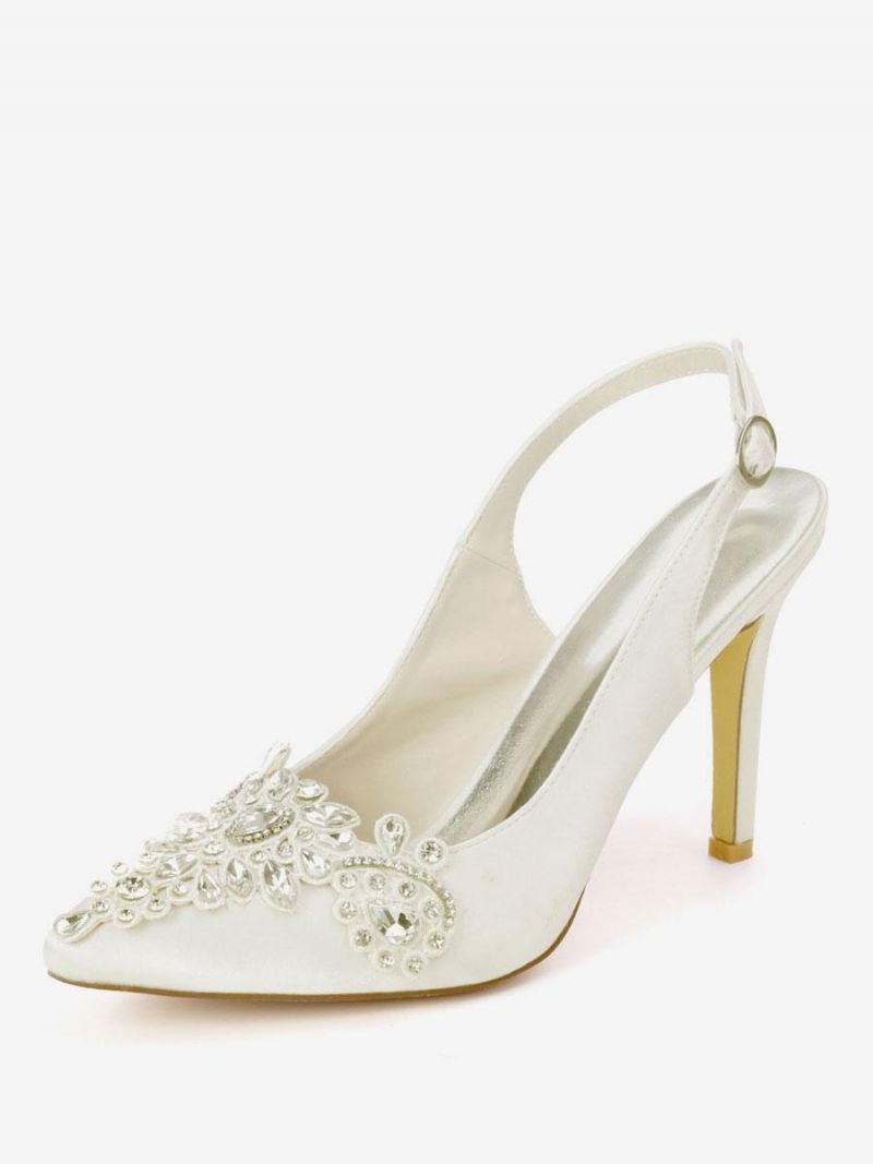 Dame Rhinestones Brude Sko Slingback Hæle - Sølv