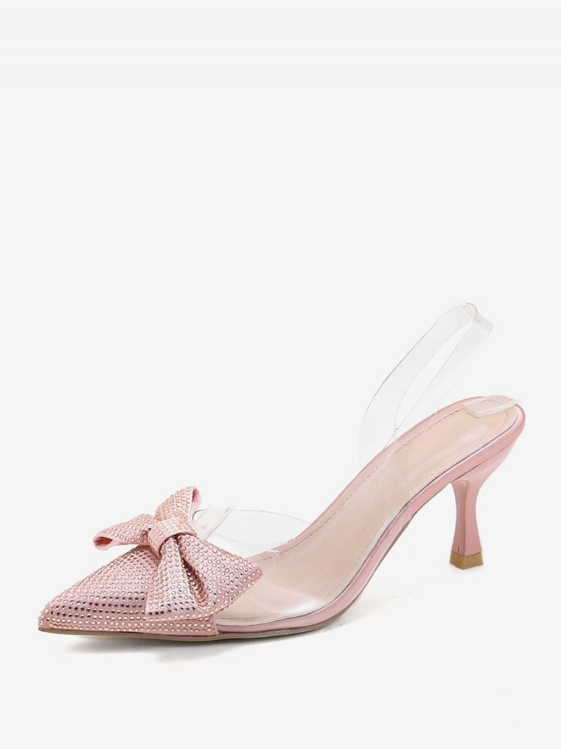 Dame Rhinestones Slingback Hæle Transparente Stilethæl Sølv Pumps Pvc Overdel - Champagne