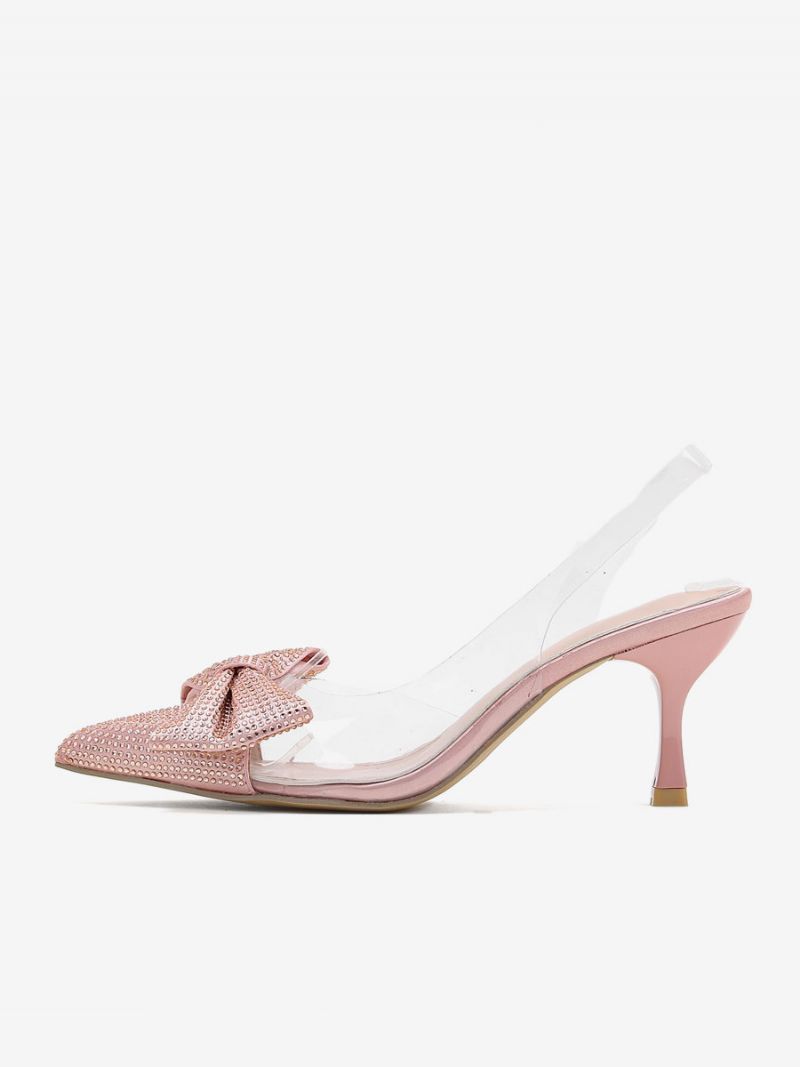 Dame Rhinestones Slingback Hæle Transparente Stilethæl Sølv Pumps Pvc Overdel - Champagne