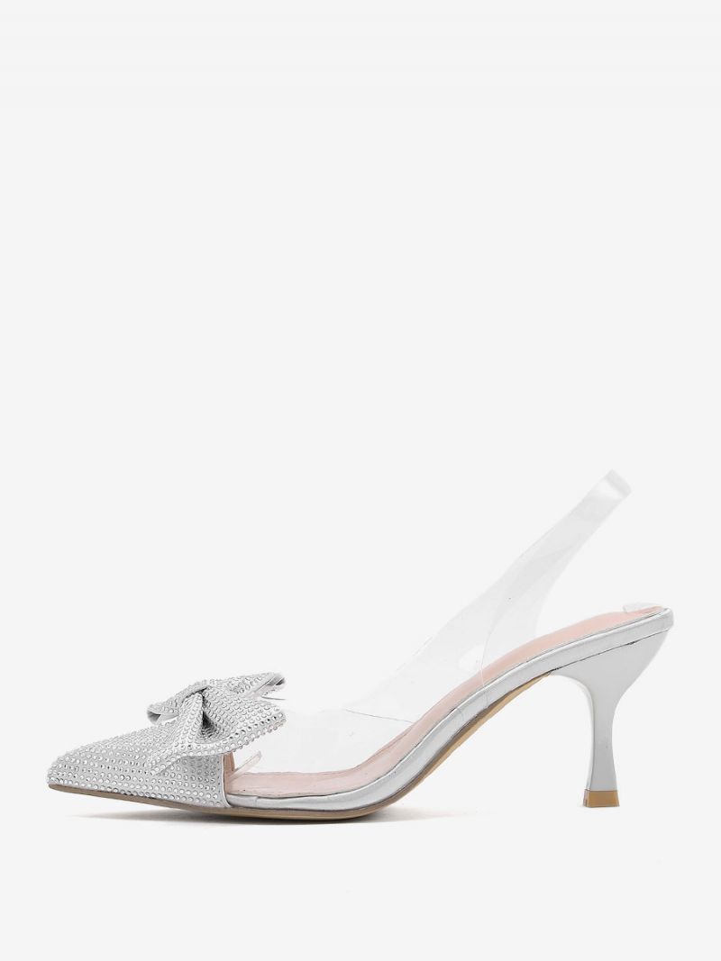 Dame Rhinestones Slingback Hæle Transparente Stilethæl Sølv Pumps Pvc Overdel - Sølv