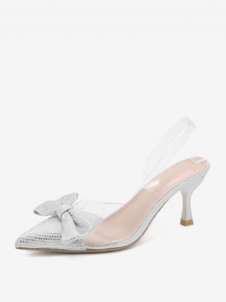 Dame Rhinestones Slingback Hæle Transparente Stilethæl Sølv Pumps Pvc Overdel