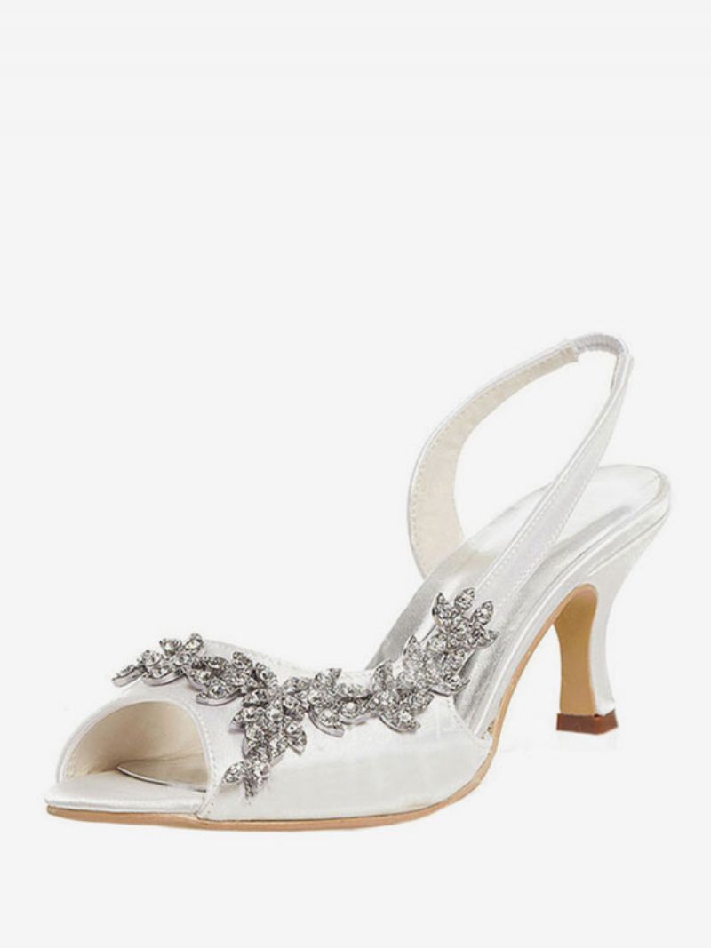 Dame Rhinestones Slingback Wedding Pumps - Elfenben