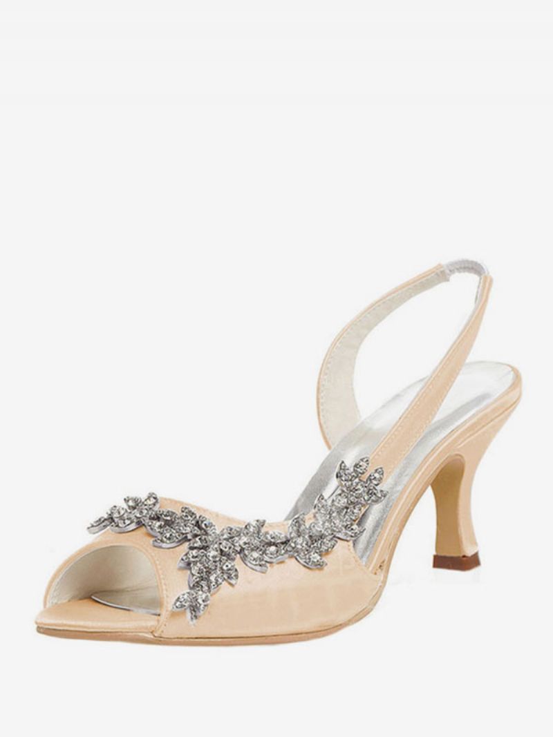 Dame Rhinestones Slingback Wedding Pumps - Champagne