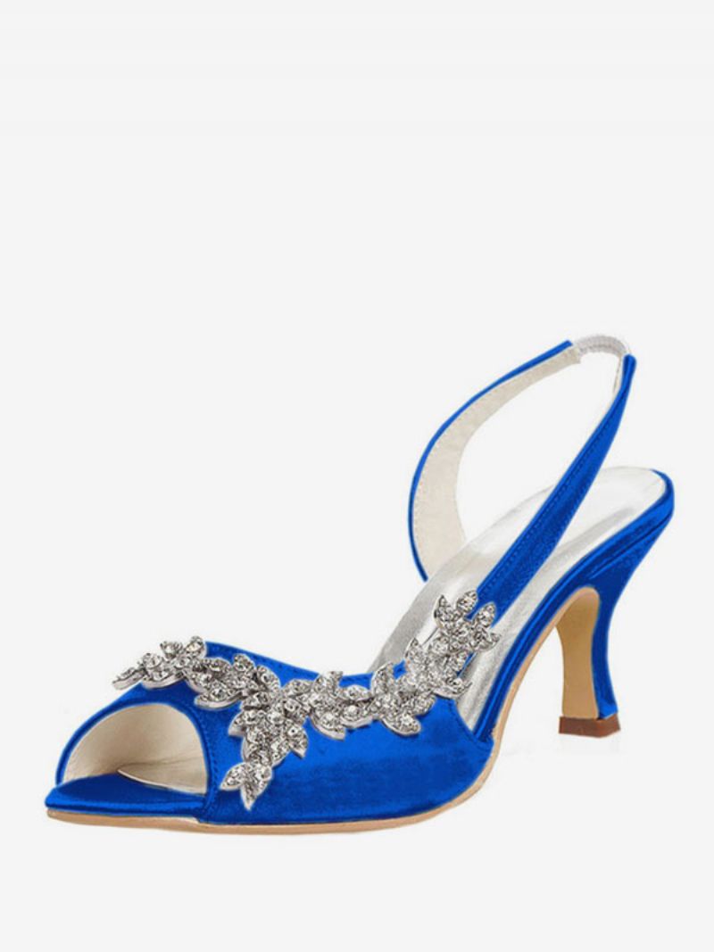 Dame Rhinestones Slingback Wedding Pumps - Kongeblå