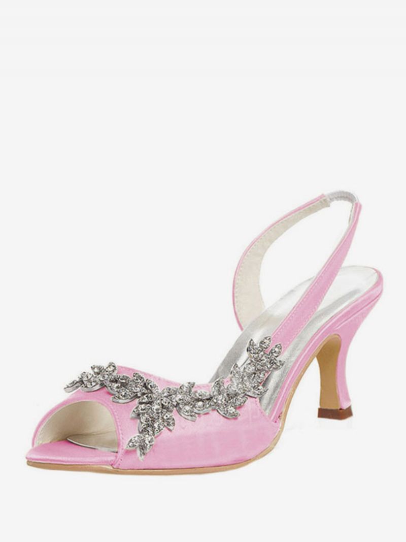 Dame Rhinestones Slingback Wedding Pumps - Pink