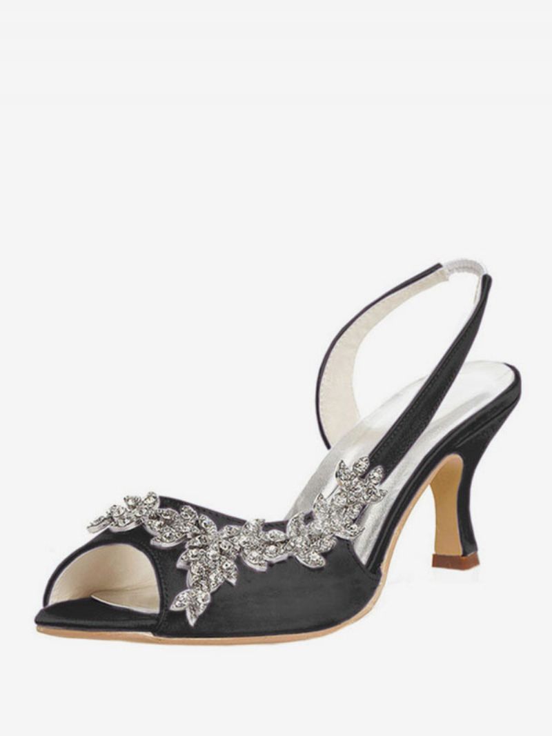 Dame Rhinestones Slingback Wedding Pumps - Sort