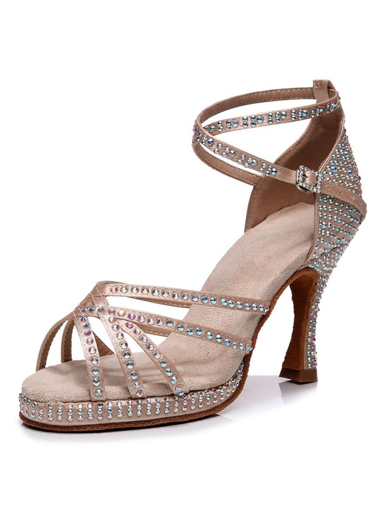 Dame Rhinestones Strappy Dance Sko - Champagne