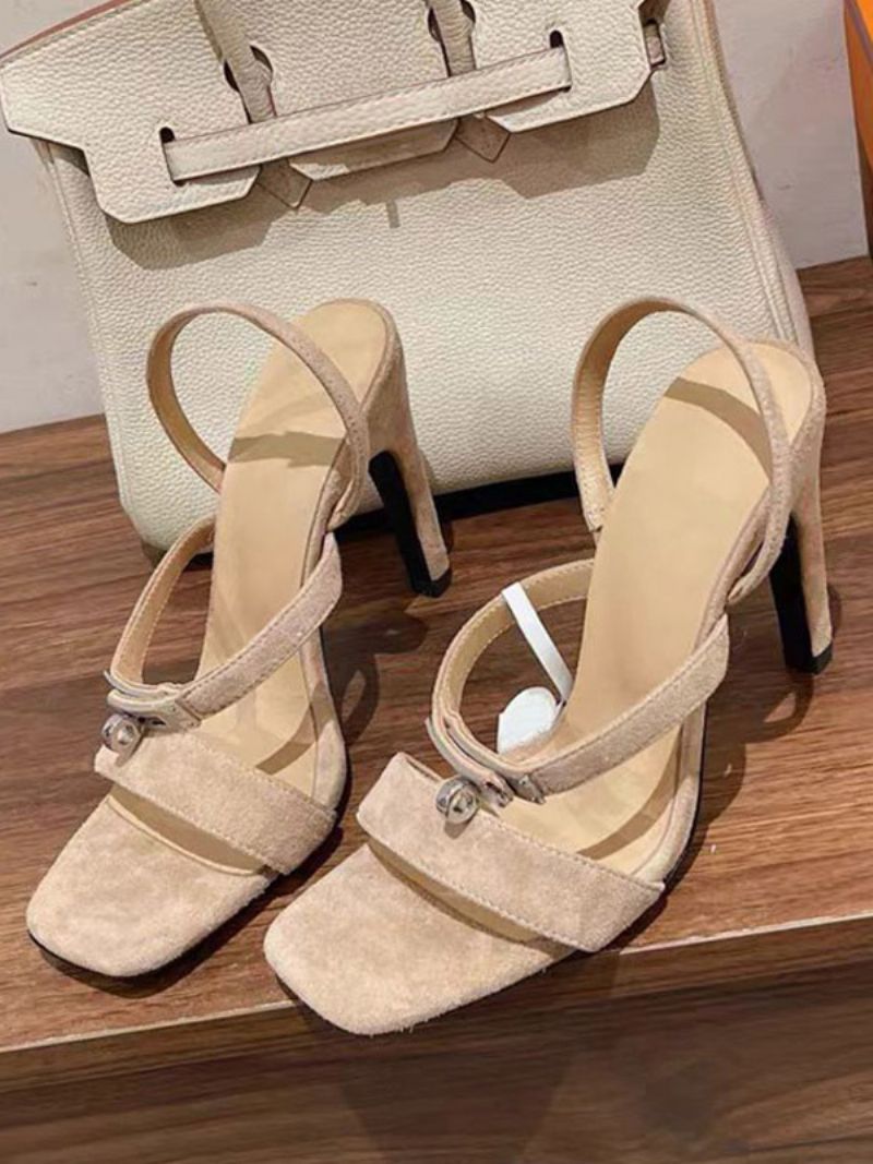 Dame Ruskind Højhælede Sandaler Firkantet Tåspænde Detalje Strappy Sandal Sko