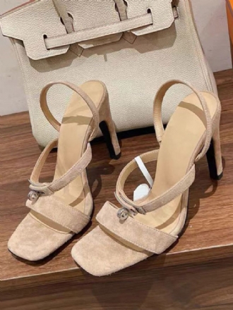 Dame Ruskind Højhælede Sandaler Firkantet Tåspænde Detalje Strappy Sandal Sko