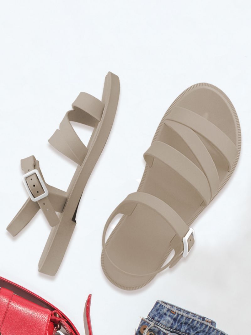 Dame Slide Sandaler Ecru White Strappy Casual Sandal Sko - Champagne