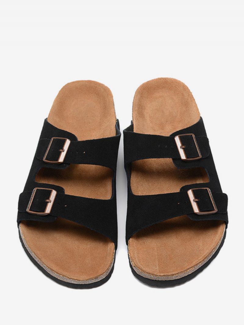 Dame Slidesandaler Casual Buttons Koskind Rund Toe Hjemmesko - Sort