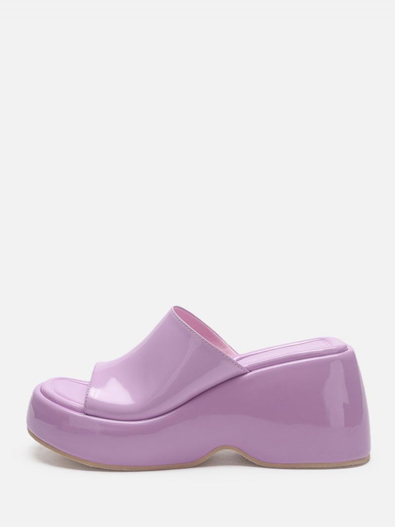 Dame Sølv Sandal Slides Metallic Platform Flatform Slip-on Mules - Lila