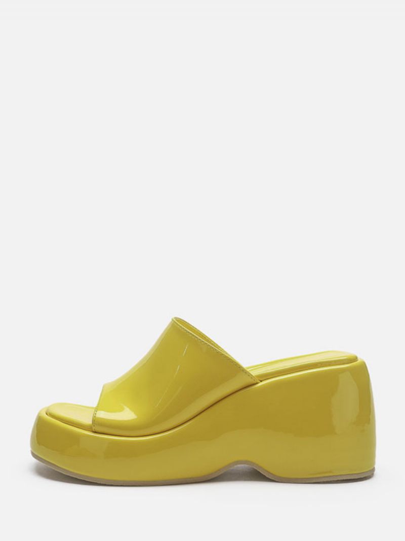 Dame Sølv Sandal Slides Metallic Platform Flatform Slip-on Mules - Gul